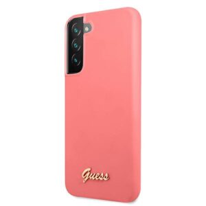 Guess GUHCS22MLSLMGFU S22+ S906 fuchsia kietas dėklas Silicone Script Metal Logo - Image 2