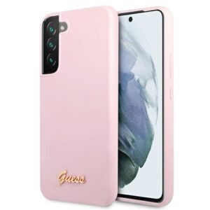 Guess GUHCS22MLSLMGLA S22+ S906 lavender kietas dėklas Silicone Script Metal Logo
