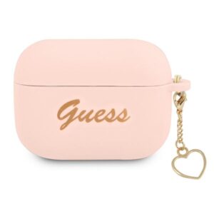 Guess GUAPLSCHSP AirPods Pro dėklas rožinės spalvos Silicone Charm Heart Collection - Image 1
