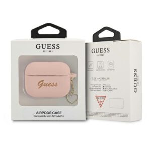 Guess GUAPLSCHSP AirPods Pro dėklas rožinės spalvos Silicone Charm Heart Collection - Image 3