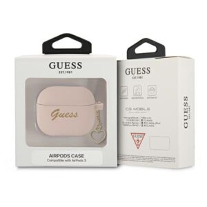 Guess GUA3LSCHSP AirPods 3 dėklas rožinės spalvos Silicone Charm Heart Collection - Image 3