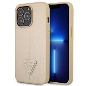 Guess GUHCP13LPSATLE Apple iPhone 13 Pro / 13 6,1" beige kietas dėklas SaffianoTriangle Logo