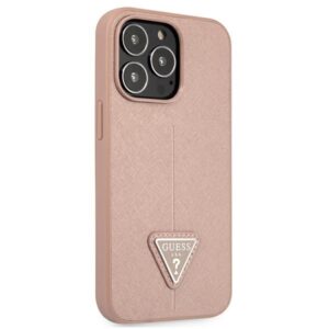 Guess GUHCP13LPSATLP Apple iPhone 13 Pro / 13 6,1" rožinės spalvos kietas dėklas SaffianoTriangle Logo - Image 4