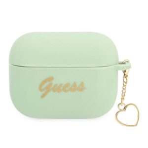 Guess GUAPLSCHSN AirPods Pro dėklas žalios spalvos Silicone Charm Heart Collection