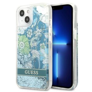 Guess GUHCP13SLFLSN Apple iPhone 13 mini 5,4" green kietas dėklas Flower Liquid Glitter - Image 1