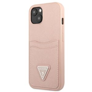 Guess GUHCP13SPSATPP Apple iPhone 13 mini 5,4" rožinės spalvos kietas dėklas SaffianoTriangle Logo Cardslot - Image 2