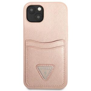 Guess GUHCP13SPSATPP Apple iPhone 13 mini 5,4" rožinės spalvos kietas dėklas SaffianoTriangle Logo Cardslot - Image 3