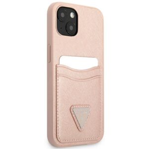 Guess GUHCP13SPSATPP Apple iPhone 13 mini 5,4" rožinės spalvos kietas dėklas SaffianoTriangle Logo Cardslot - Image 4