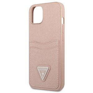 Guess GUHCP13SPSATPP Apple iPhone 13 mini 5,4" rožinės spalvos kietas dėklas SaffianoTriangle Logo Cardslot - Image 6