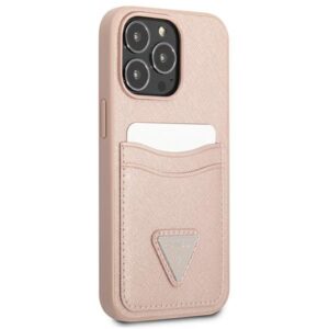 Guess GUHCP13LPSATPP Apple iPhone 13 Pro / 13 6,1" rožinės spalvos kietas dėklas SaffianoTriangle Logo Cardslot - Image 4