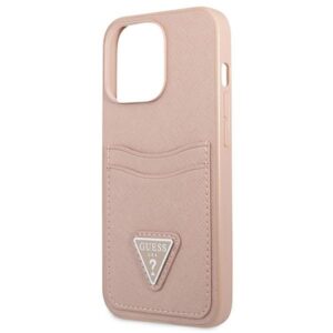 Guess GUHCP13LPSATPP Apple iPhone 13 Pro / 13 6,1" rožinės spalvos kietas dėklas SaffianoTriangle Logo Cardslot - Image 6