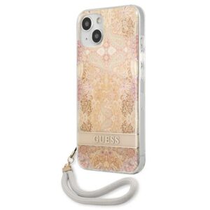 Guess GUHCP13SHFLSD Apple iPhone 13 mini 5,4" aukso spalvos hardcase Flower Strap - Image 2
