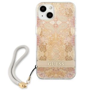 Guess GUHCP13SHFLSD Apple iPhone 13 mini 5,4" aukso spalvos hardcase Flower Strap - Image 3