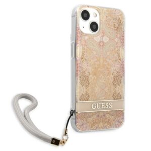 Guess GUHCP13SHFLSD Apple iPhone 13 mini 5,4" aukso spalvos hardcase Flower Strap - Image 4