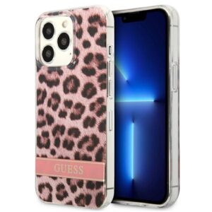 Guess GUHCP13LHSLEOP Apple iPhone 13 Pro / 13 6,1" rožinės spalvos kietas dėklas Leopard