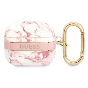 Guess GUA3HCHMAP AirPods 3 dėklas rožinės spalvos Marble Strap Collection - Image 1