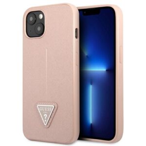 Guess GUHCP13SPSATLP Apple iPhone 13 mini 5,4" rožinės spalvos kietas dėklas SaffianoTriangle Logo