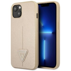 Guess GUHCP13SPSATLE Apple iPhone 13 mini 5,4" beige kietas dėklas SaffianoTriangle Logo