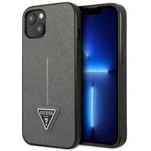 Guess GUHCP13MPSATLG Apple iPhone 13 / 14 / 15 6,1" silver kietas dėklas SaffianoTriangle Logo - Image 1