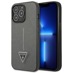 Guess GUHCP13XPSATLG Apple iPhone 13 Pro Max 6,7" silver kietas dėklas SaffianoTriangle Logo