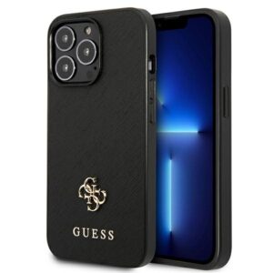 Guess GUHCP13LPS4MK Apple iPhone 13 Pro / 13 6,1" juodos spalvos kietas dėklas Saffiano 4G Small Metal Logo