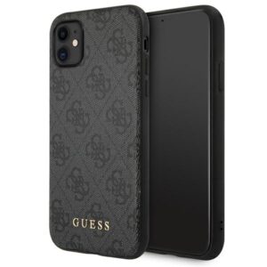 Guess GUHCN61G4GFGR Apple iPhone 11 6,1" grey kietas dėklas 4G Metal Gold Logo
