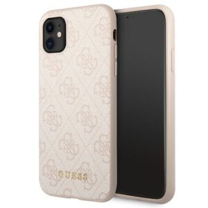 Guess GUHCN61G4GFPI Apple iPhone 11 6,1" rožinės spalvos kietas dėklas 4G Metal Gold Logo