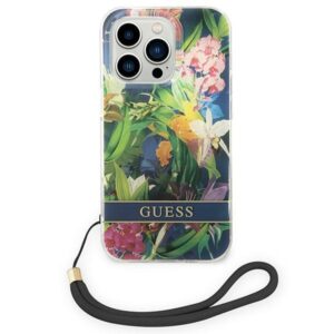 Guess GUOHCP14LHFLSB Apple iPhone 14 Pro 6,1" blue hardcase Flower Strap - Image 2