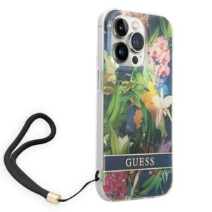Guess GUOHCP14LHFLSB Apple iPhone 14 Pro 6,1" blue hardcase Flower Strap - Image 3