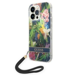 Guess GUOHCP14XHFLSB Apple iPhone 14 Pro Max 6,7" blue hardcase Flower Strap