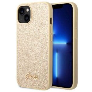 Guess GUHCP14SHGGSHD Apple iPhone 14 / 15 / 13 6.1" gold kietas dėklas Glitter Script