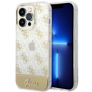 Guess GUHCP14LHG4MHG Apple iPhone 14 Pro 6,1" gold kietas dėklas 4G Pattern Script