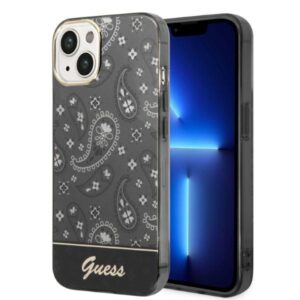 Guess GUHCP14MHGBNHK Apple iPhone 14 Plus / 15 Plus 6.7" juodos spalvos kietas dėklas Bandana Paisley - Image 1