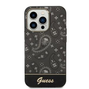 Guess GUHCP14LHGBNHK Apple iPhone 14 Pro 6,1" juodos spalvos kietas dėklas Bandana Paisley - Image 1