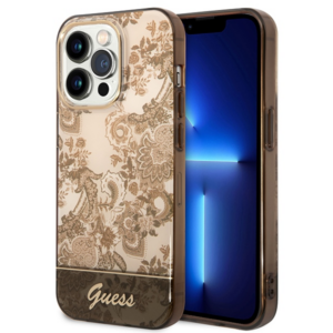 Guess GUHCP14LHGPLHC Apple iPhone 14 Pro 6,1" ochre kietas dėklas Porcelain Collection