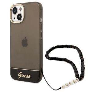 Guess GUHCP14SHGCOHK Apple iPhone 14 / 15 / 13 6.1" juodos spalvos hardcase Translucent Pearl Strap