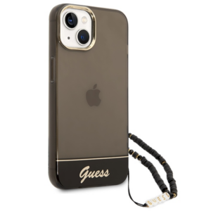 Guess GUHCP14SHGCOHK Apple iPhone 14 / 15 / 13 6.1" juodos spalvos hardcase Translucent Pearl Strap - Image 3