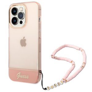 Guess GUHCP14LHGCOHP Apple iPhone 14 Pro 6,1" rožinės spalvos hardcase Translucent Pearl Strap