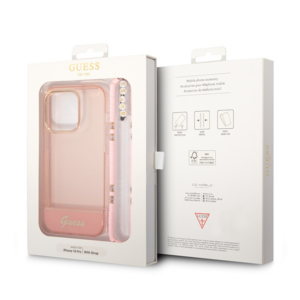 Guess GUHCP14XHGCOHP Apple iPhone 14 Pro Max 6,7" rožinės spalvos hardcase Translucent Pearl Strap - Image 7