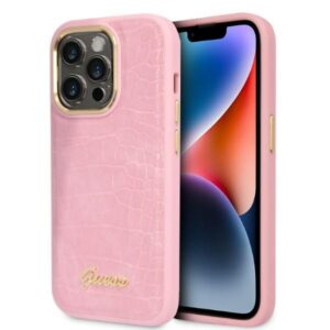 Guess GUHCP14LHGCRHP Apple iPhone 14 Pro 6,1" rožinės spalvos kietas dėklas Croco Collection