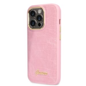 Guess GUHCP14LHGCRHP Apple iPhone 14 Pro 6,1" rožinės spalvos kietas dėklas Croco Collection - Image 2