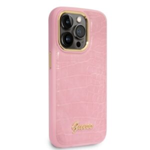 Guess GUHCP14LHGCRHP Apple iPhone 14 Pro 6,1" rožinės spalvos kietas dėklas Croco Collection - Image 4