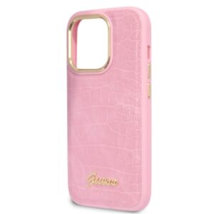Guess GUHCP14LHGCRHP Apple iPhone 14 Pro 6,1" rožinės spalvos kietas dėklas Croco Collection - Image 6