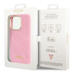 Guess GUHCP14LHGCRHP Apple iPhone 14 Pro 6,1" rožinės spalvos kietas dėklas Croco Collection - Image 8