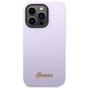 Guess GUHCP14LSLSMU Apple iPhone 14 Pro 6,1" violetinės spalvos kietas dėklas Silicone Vintage Gold Logo - Image 3