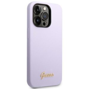 Guess GUHCP14LSLSMU Apple iPhone 14 Pro 6,1" violetinės spalvos kietas dėklas Silicone Vintage Gold Logo - Image 4