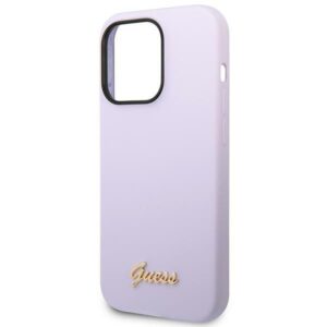 Guess GUHCP14LSLSMU Apple iPhone 14 Pro 6,1" violetinės spalvos kietas dėklas Silicone Vintage Gold Logo - Image 6