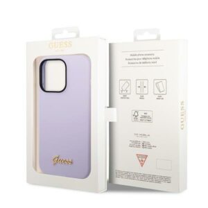 Guess GUHCP14LSLSMU Apple iPhone 14 Pro 6,1" violetinės spalvos kietas dėklas Silicone Vintage Gold Logo - Image 8