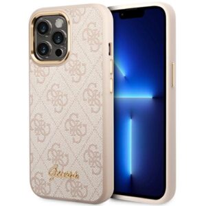Guess GUHCP14LHG4SHP Apple iPhone 14 Pro 6,1" rožinės spalvos kietas dėklas 4G Vintage Gold Logo
