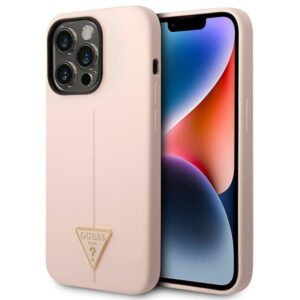 Guess GUHCP14LSLTGP Apple iPhone 14 Pro 6,1" rožinės spalvos kietas dėklas Silicone Triangle